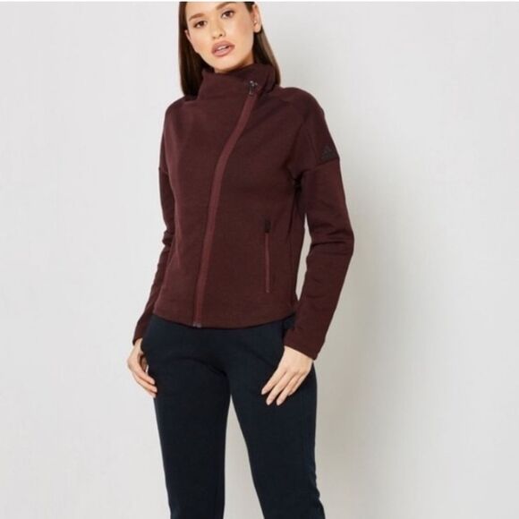 Stella McCartney -911 by Adidas Heartracer Full Zip Moto Style Jacket Burgundy S - Picture 2 of 13